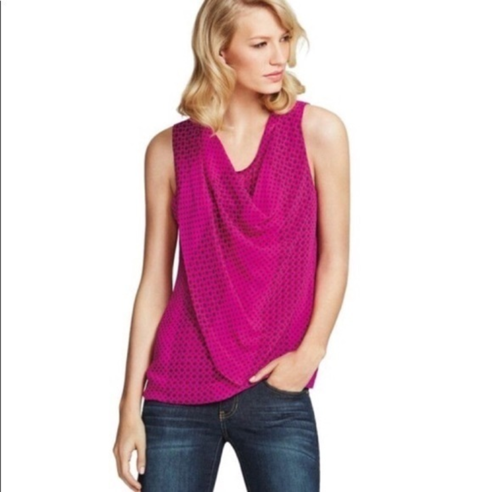 CAbi pink print cowl neck tank top blouse Small